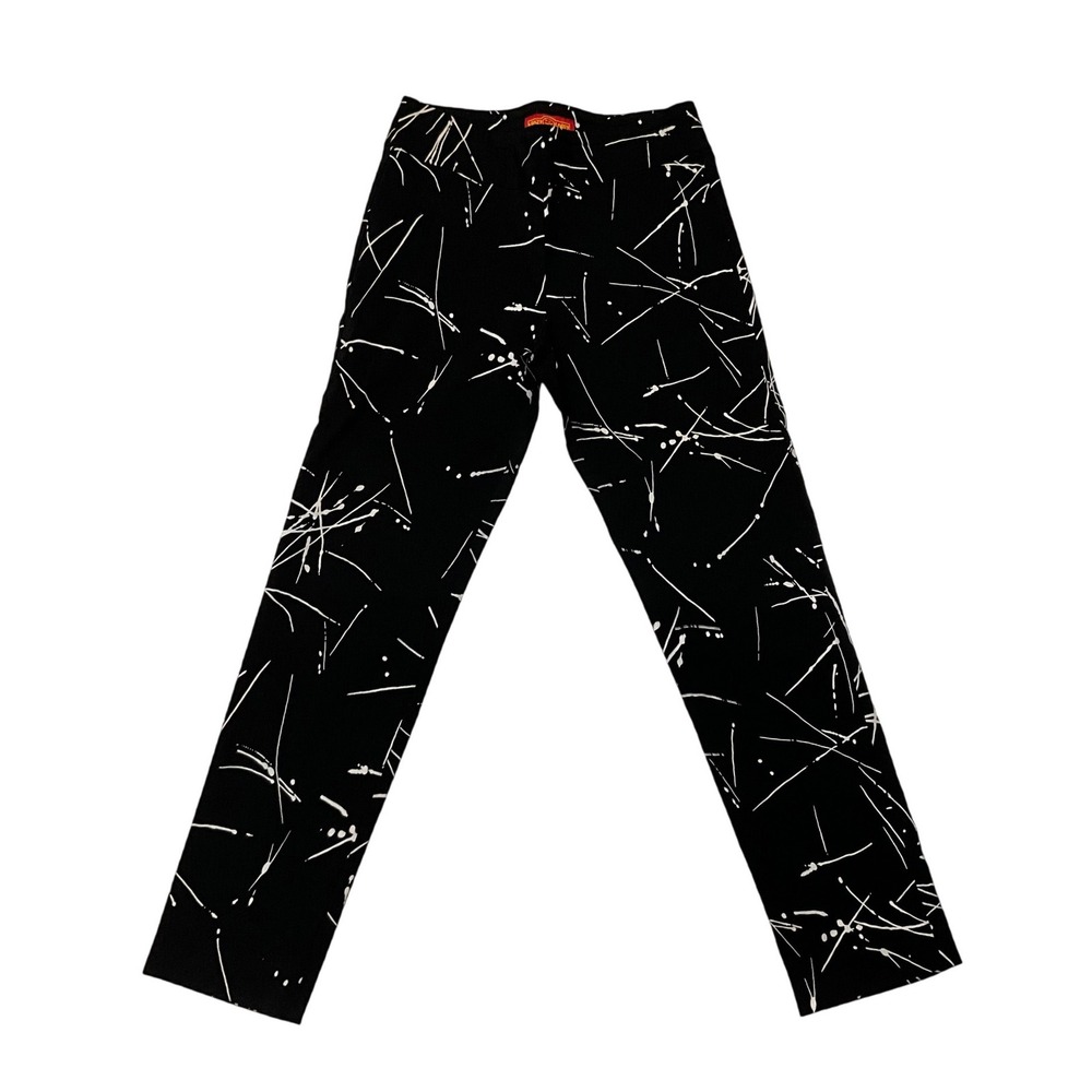 Krazy Larry Pull On Ankle Pants Black White Splatter Abstract Print Size 4 Women